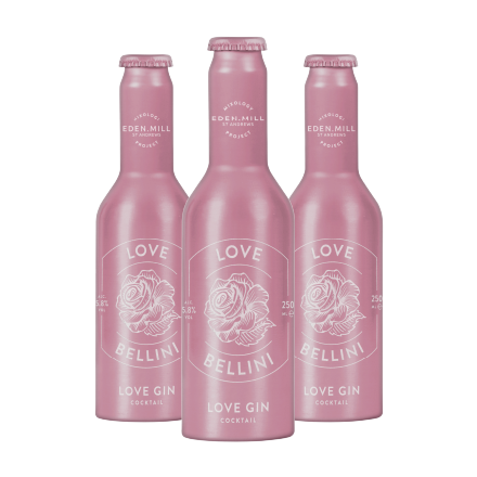 Three Pink Bottles of Love Bellini Cocktail