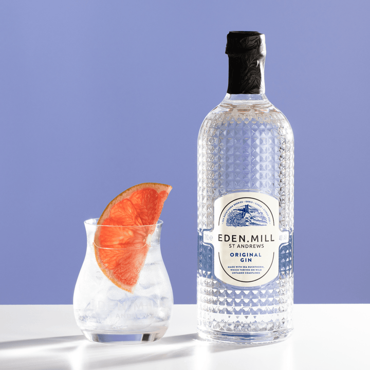 Eden Mill Original Gin with glass of gin and tonic with grapefruit